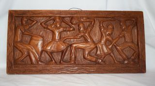Wood Carved Wall Art Dancers By Abner Vintage Afro - Haitian Wall Decor 9” X 20”