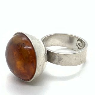 Vintage Carl Ove Frydensberg,  Cof Denmark Sterling Silver Amber Ring Eby252