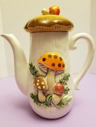 Vintage Merry Mushrooms Sears Roebuck & Co.  Ceramic Coffee Pot With Lid