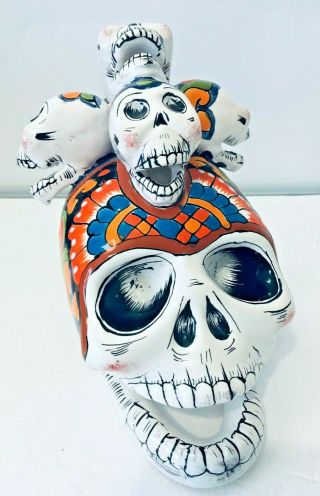 Mexican Talavera Catrina Day of The Dead Skull Gerardo Garcia Folk Art Pottery 2