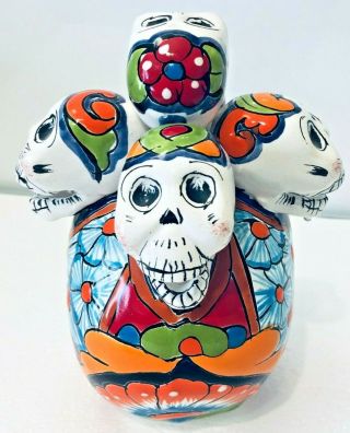 Mexican Talavera Catrina Day of The Dead Skull Gerardo Garcia Folk Art Pottery 3