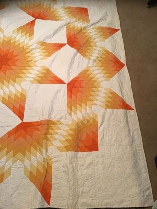 Vintage Orange Star Pattern Quilt 82” X 80” 3