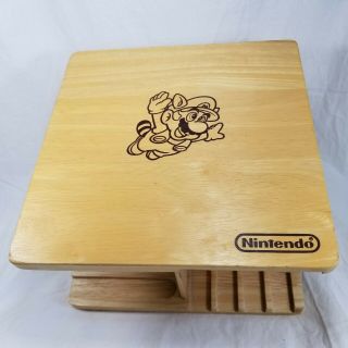 Nintendo Mario Nes Games 16 Cartridge Beechwood Wooden Rotating Holder