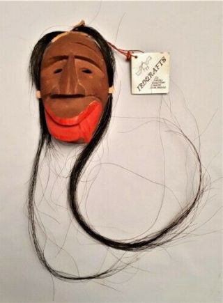 Exquisite Vint.  5 3/8 " H Mohawk Iroqrafts Wood & Horsehair False Face Mask