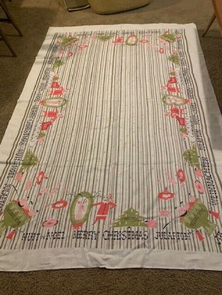 Vintage Tablecloth Christmas Pat Prichard Stains And Fading.  Large