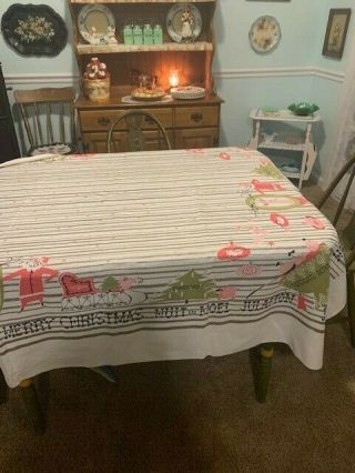 Vintage Tablecloth Christmas Pat Prichard Stains and Fading.  Large 2