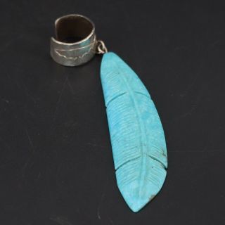 Vtg Sterling Silver - Navajo Carved Turquoise Feather Ear Cuff - 4g