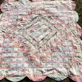 Vintage Hand Quilted Cathedral Window Quilt Florals Ginghams 86 