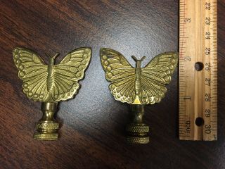 Pair Vintage Brass Finish Ornate Butterfly Lamp Finial 2 1/2” Tall