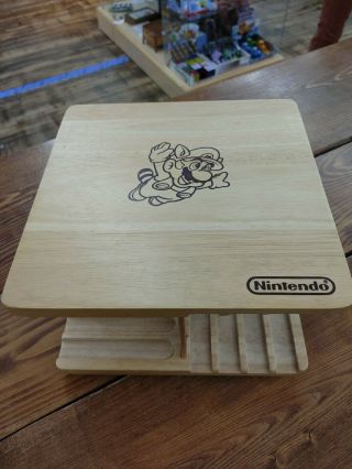Nintendo Mario Nes Games 16 Cartridge Beechwood Wooden Rotating Holder