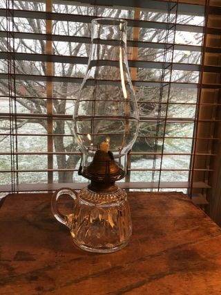 11 1/2” Flint Glass Finger Oil Lamp With Wick