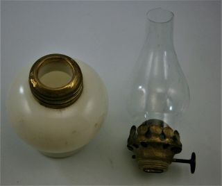 Vintage Miniature Milk Glass Oil Lamp with glass Chimney 3
