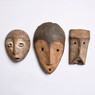3x African Wooden Passport Mask Tribal Art Congo Drc Primitive Art Zaire 2611