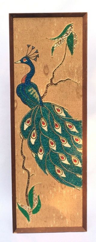 Vintage Peacock Mixed Media Gravel Wall Art Picture Mosaic Mid Century Mcm