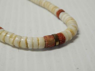Vintage Santo Domingo Pueblo Indian Necklace Coral Brass,  White Shell Heishi