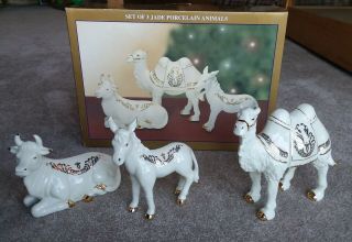 Vintage Jade Porcelain Bon Ton Set Of 3 Animals Camel/donkey/cow