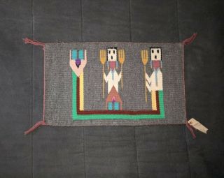 Old Vintage Navajo Indian 2 Faced YEI Rug Tagged & Artist Signed 2
