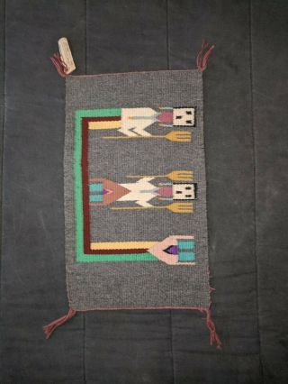 Old Vintage Navajo Indian 2 Faced YEI Rug Tagged & Artist Signed 3