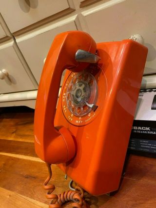 Vintage Itt Orange Rotary Dial Wall Phone