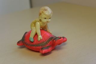Vintage Occupied Japan Celluloid Toy Boy Riding A Turtle