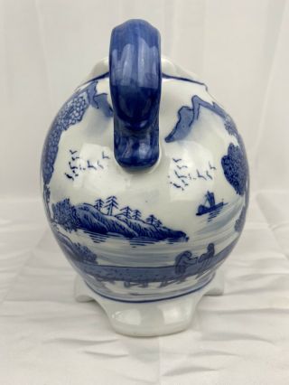 Chinese Chinoiserie Blue And White Ceramic Footed Vase W/Handles Cutout 2