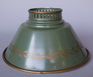 Vintage Mid - Century Metal Tole Painted Lamp Shade Green & Gold 9 1/4 " Across