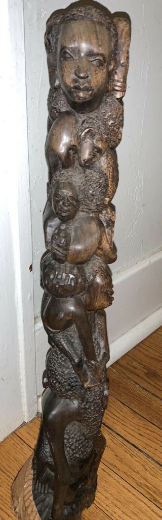 African Makonde Tree Of Life 25 " Ebony Wood Carving Sculpture Statue Tanzania