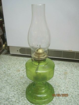 Vintage P&a Risdon Green Pressed Glass Oil Lamp
