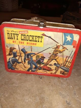 Vintage Walt Disney Davy Crockett At The Almo Metal Lunch Box Adco Liberty 1955