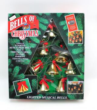 Vintage Mr Christmas 8 Hanging Brass Bells Of Christmas Tree Lights 21 Carols