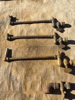 Set Of 3 Cast Brass Gas Swing Arm Sconces And Extra Gas Cock