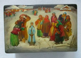 Vintage Russian Lacquer Trinket Jewelry Box Hand Painted,  Artist Signed - 1978