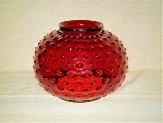 Cranberry / Ruby Red Hobnail Glass Shade 4 " Flared Fitter W/brass Heat Ring