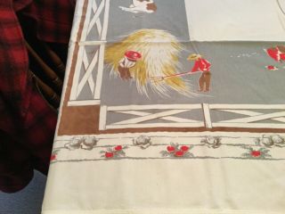 Vintage Calaprint tablecloth with tag.  Farm,  barn,  windmill,  pigs,  sheep,  horse. 3