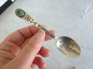 Old Pawn Native American Indian Turquoise Sterling Silver Spoon Navajo F Harvey