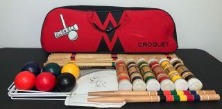 Vintage Wood Croquet Set By Sportcraft 6 Player With Carry Case
