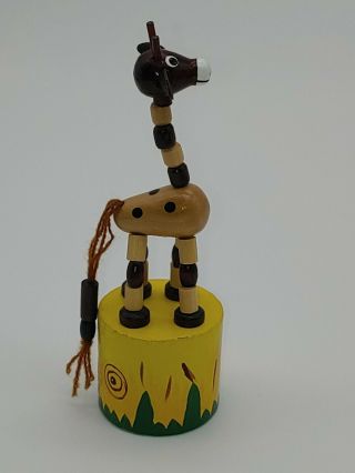 Vintage Wooden Giraffe Push Button Push Puppet Movable Toy 4.  5 "