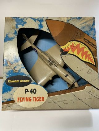 Vintage Cox Thimble Drome Flying Tiger P - 40 Control Line Model Airplane W/ Box