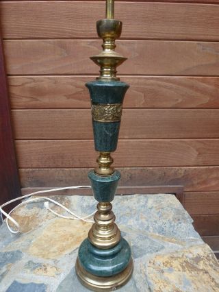 Vintage Green Marble & Brass Table Lamp