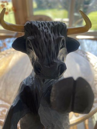 J.  (Jose) Pinal (1913 - 1983) Signed Wooden Hand Carved Bull Vintage 3