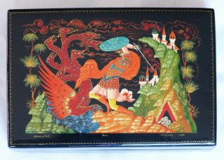 Russian Palekh Hand Painted Lacquer Box “dobrinya & The Dragon” Signed N.  Surov