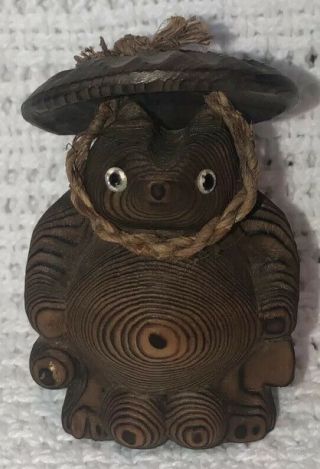 Vintage Tanuki Raccoon Dog Figure Carved Cryptomeria Wood Japan Shou Sugi Ban Mc