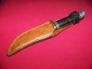 Vintage Western Usa L39 Hunting Knife 5 In Blade Leather Handle W/sheath