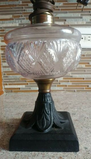 Vintage Electrified 19th C.  Ornate Cast Iron Base Oil Kerosene Lamp Look