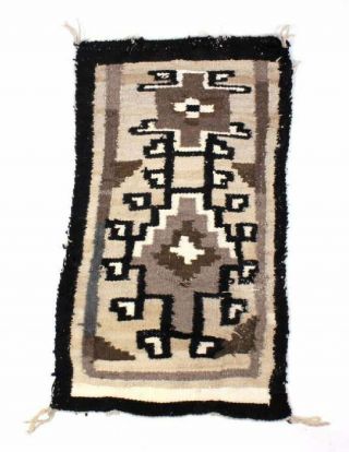 Vintage Navajo Rug Relaxed Weave W/ Earth Tones Brown,  Grey White 44 " X 25 "