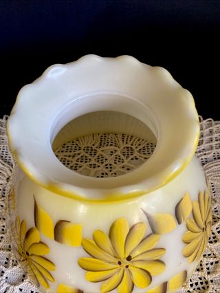 Vintage Glass Hurricane Lamp Shade - Hand Painted Yellow Pin Wheel Daisy Flowers 2