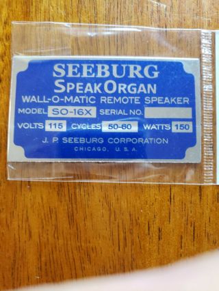 Seeburg Speakorgan So - 15x Speaker I.  D.  Tag