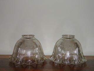 Vintage,  Holophane Style,  Ribbed,  Ruffled,  Glass Lamp Shades.