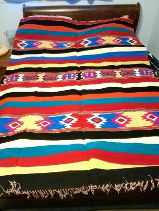 Mexican Hand Woven Wool Blanket Rug Tapestry 88 X 64 Desert Multi Color 60 