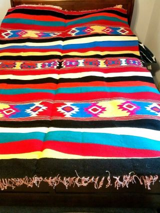 Mexican Hand Woven Wool Blanket Rug Tapestry 88 X 64 Desert Multi Color 60 ' s - 70s 2